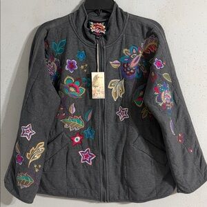 NWT Johnny Was Floral Embroidered Women Jacket w embroidered designs